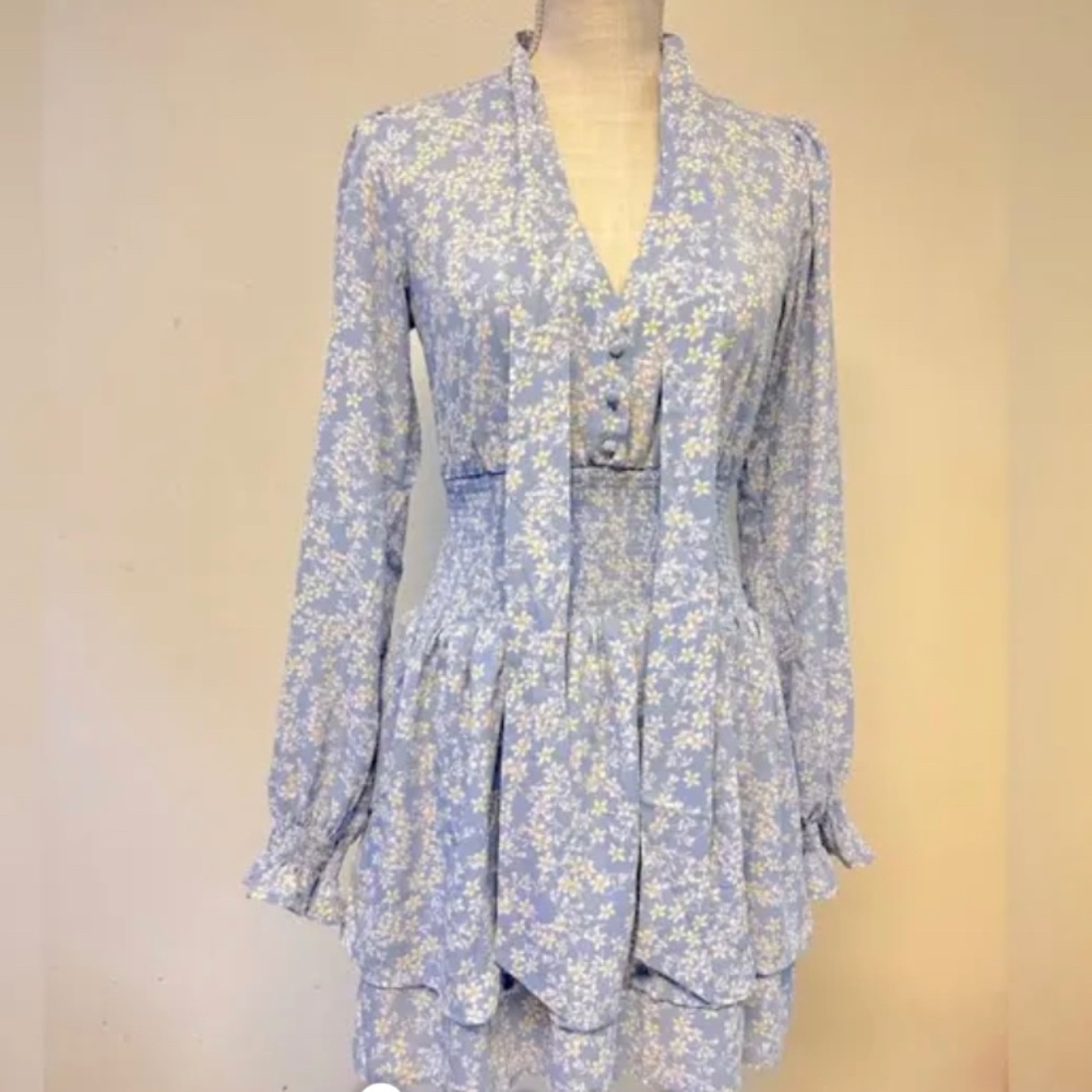 Baby Blue Layered V Neck Tie Front Beautiful Dress